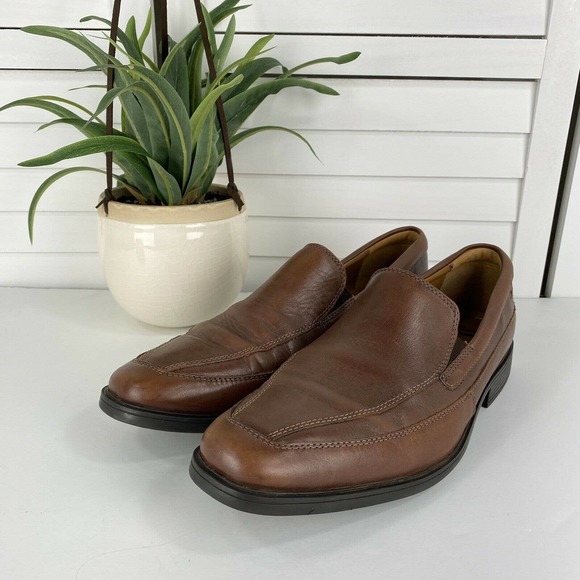 Clarks Tilden Free Slip On Loafers Dark Tan Comfort Shoes Goring Mens Size 11‎ M - Picture 1 of 9